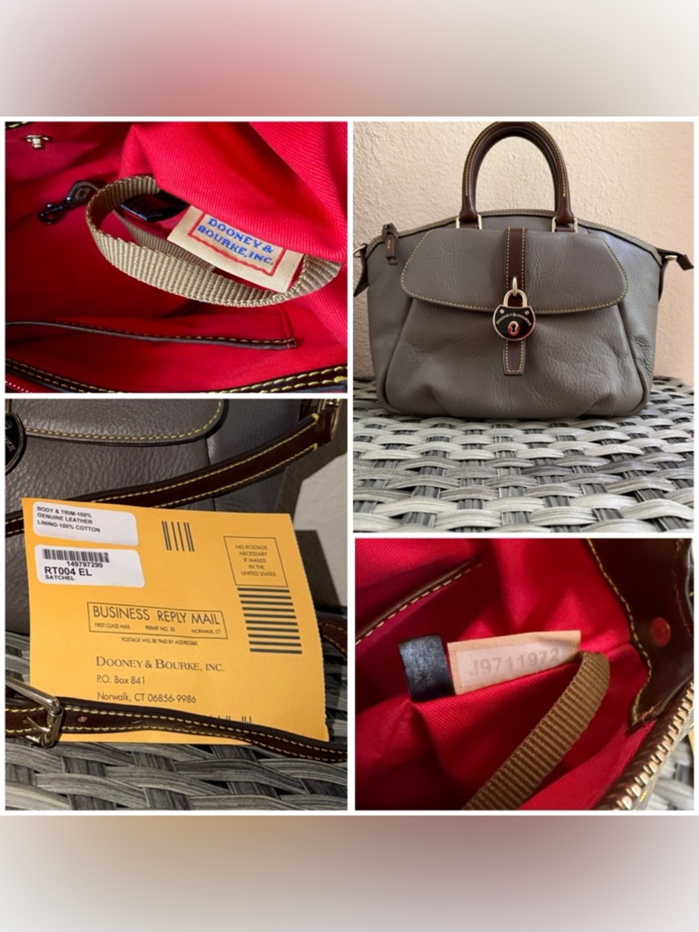 Dooney & Bourke Gray Pebbled Leather Satchel with Brown Trim - Picture 3 of 16
